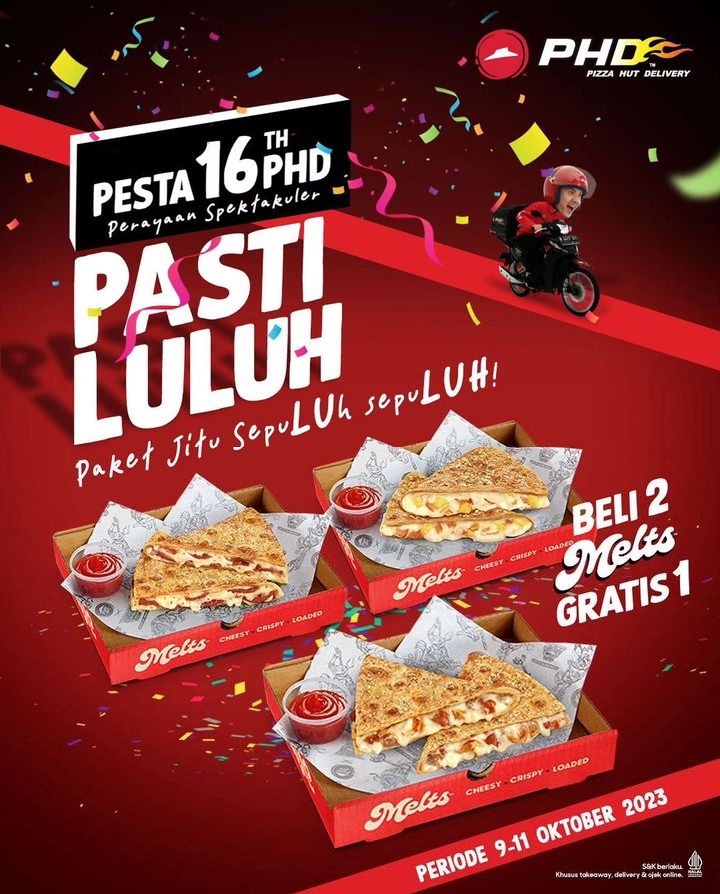 Beli 2 Gratis 1! PROMO Spesial 10.10 dan PESTA Anniversary ke-16 Tahun Pizza Hut Delivery, Buruan Pesan