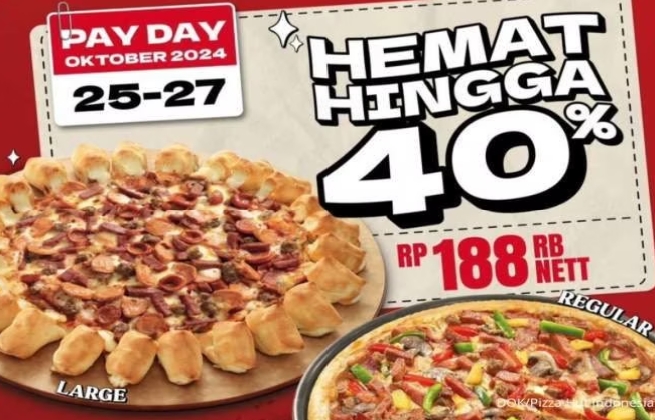 Promo Payday Pizza Hut x BCA, Beli 1 Large Pizza &  1 Pan Regular Pizza Hemat 40%