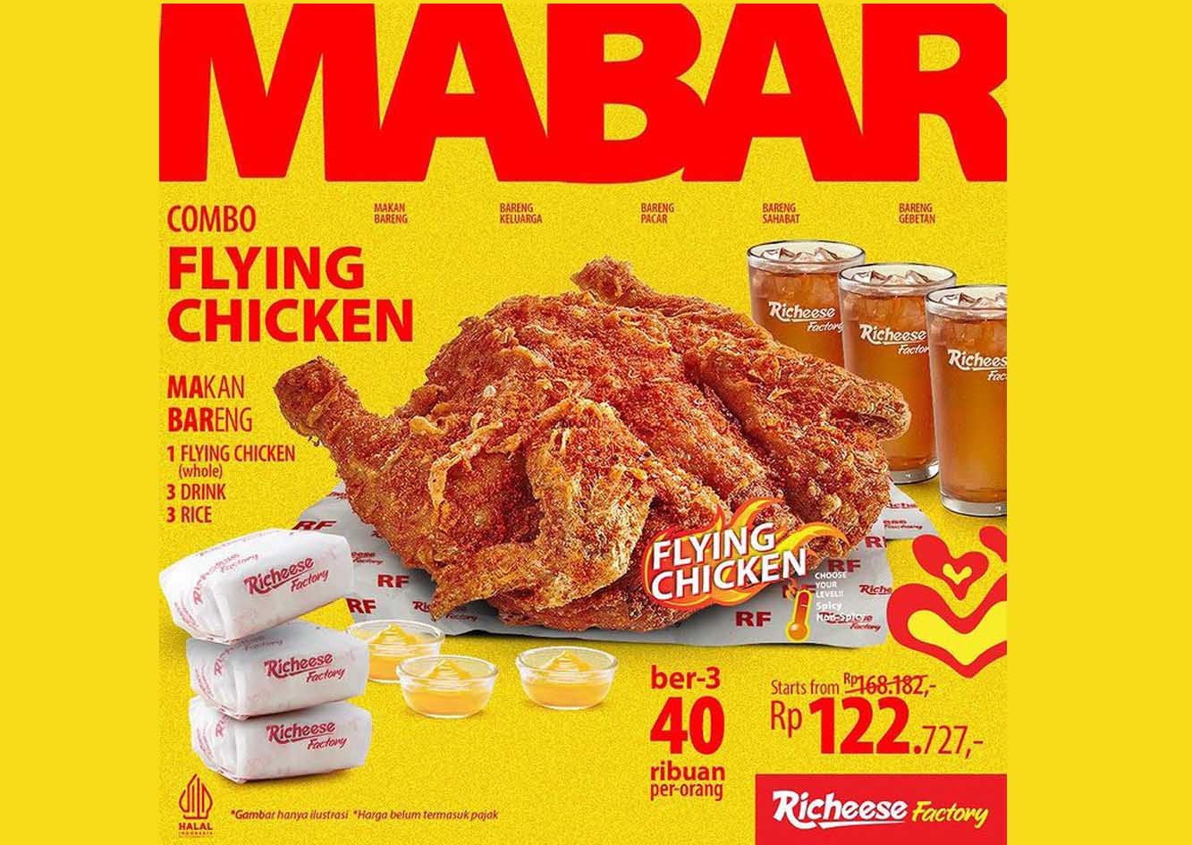 Nikmati Promo Mabar Richeese Factory! 1 Fire Fyling Chicken Whole, 3 Nasi dan 3 Drink Hanya Rp122 Ribuan