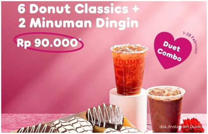 Promo Spesial Valentine dari Dunkin: 6 Donut Classics + 2 Minuman Dingin Cuma Rp 90.000!