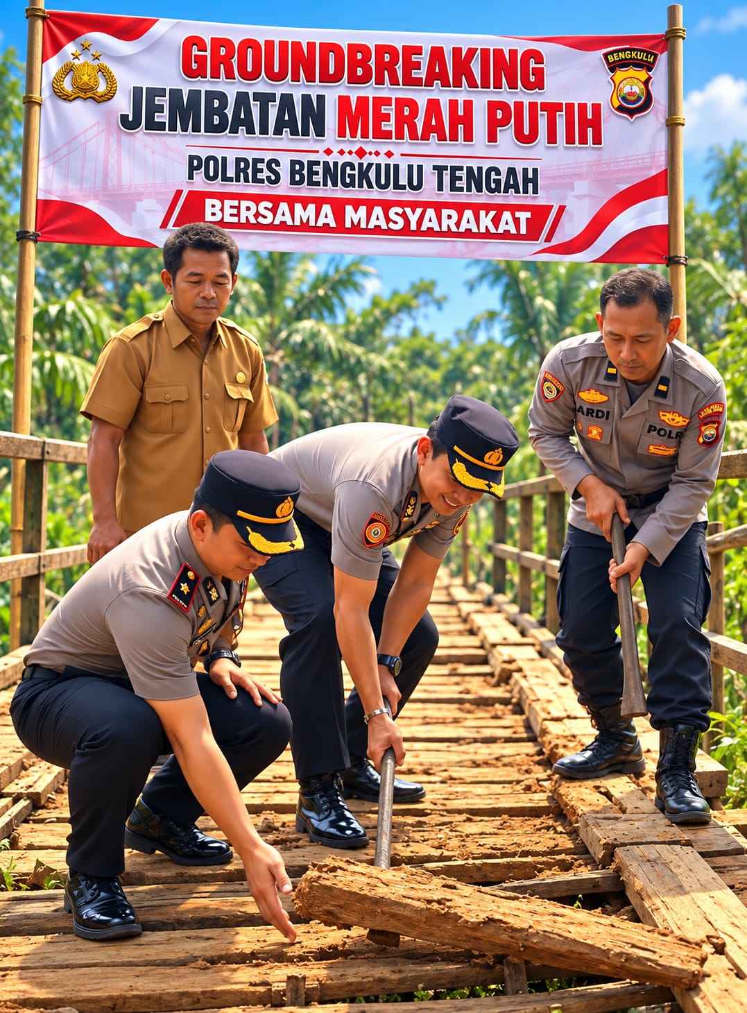 Kapolres AKBP Yanu Pimpin Groundbreaking Jembatan Merah Putih di Pondok Kubang, Tuai Pujian