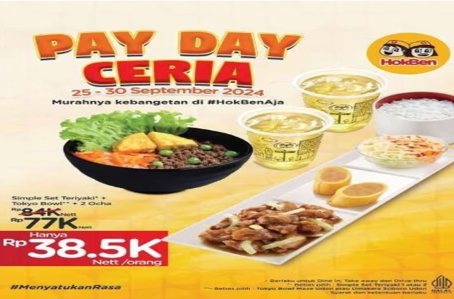 Promo HokBen Payday Akhir Bulan Hingga 30 September 2024, Paket Lengkap Mulai dari Rp38 Ribuan