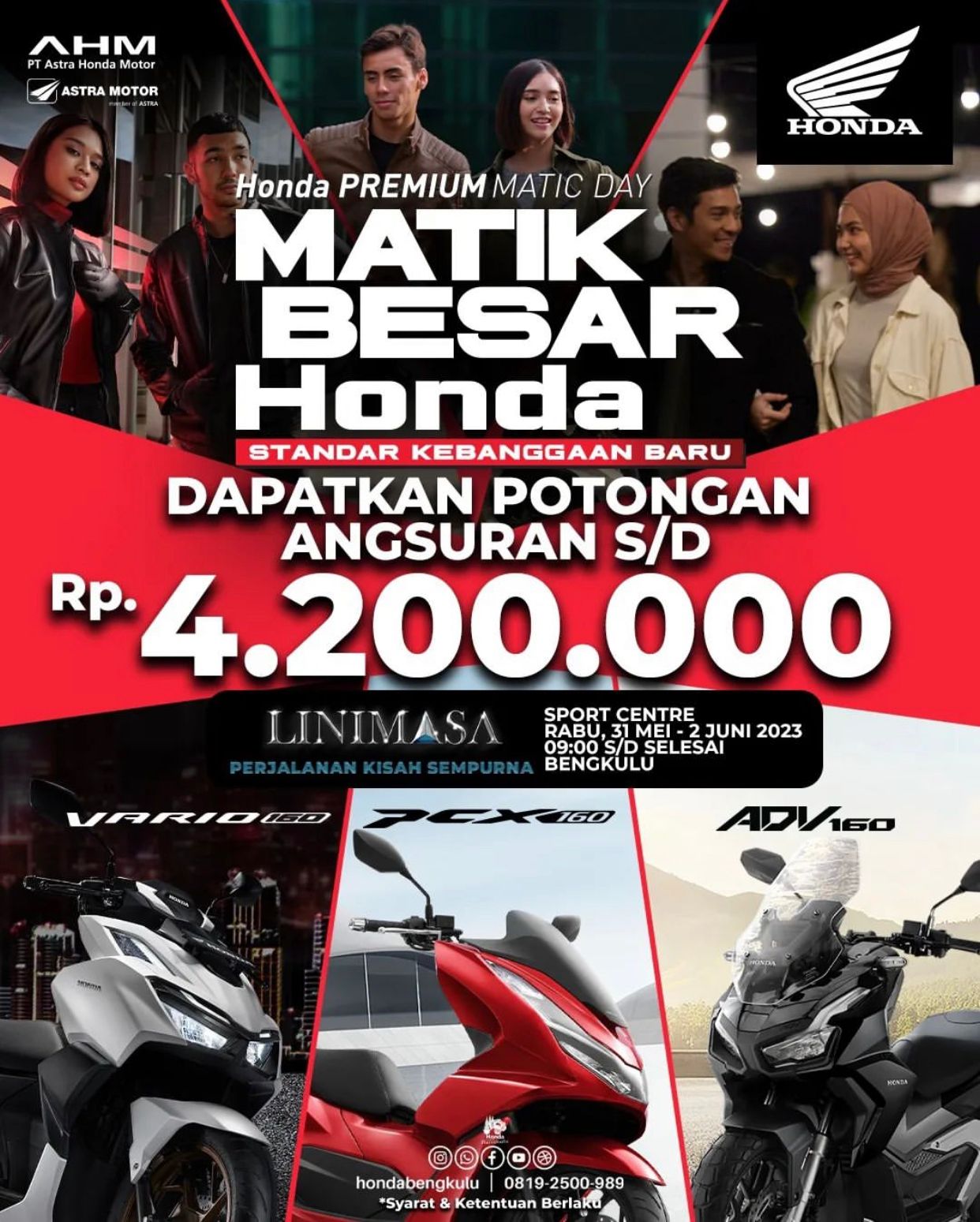 Ayo Kunjungi Honda Premium Matic Day Astra Motor Bengkulu Bareng Mahalini, Ada Promo Spesial, Cek di Sini