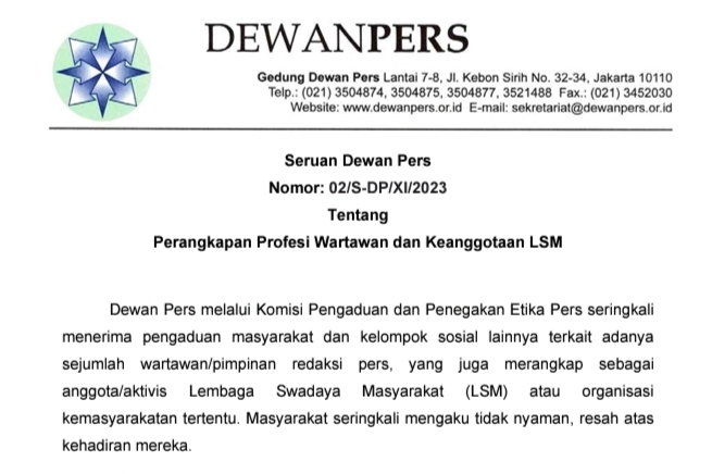 Wartawan Merangkap LSM Bikin Resah Masyarakat, Dewan Pers Serukan 