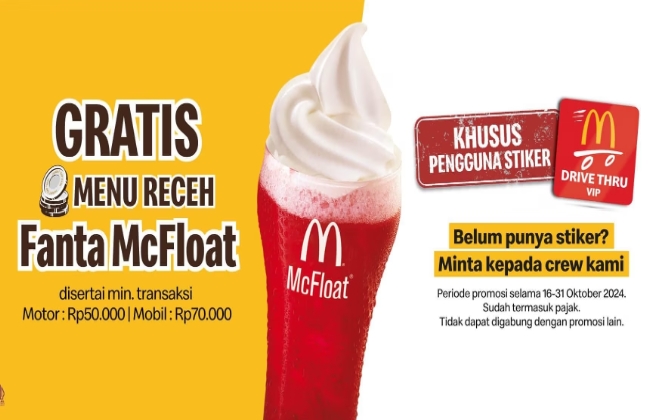 Promo McD Oktober 2024, Transaksi Via Drive Thru Gratis 1 Fanta McFloat