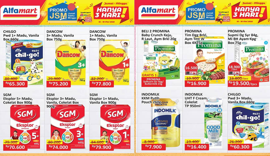 Katalog Promo JSM Alfamart 16–18 Mei 2025, Susu Indomilk Mulai Rp7 Ribuan!
