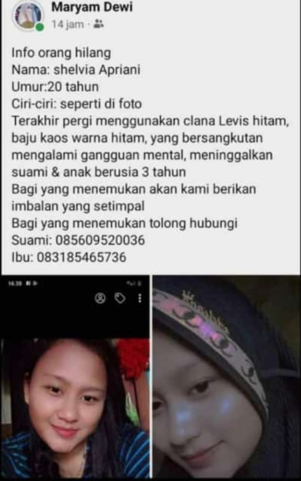 Beredar Postingan Ibu Muda Menghilang dari Rumah, Ini Ciri-cirinya