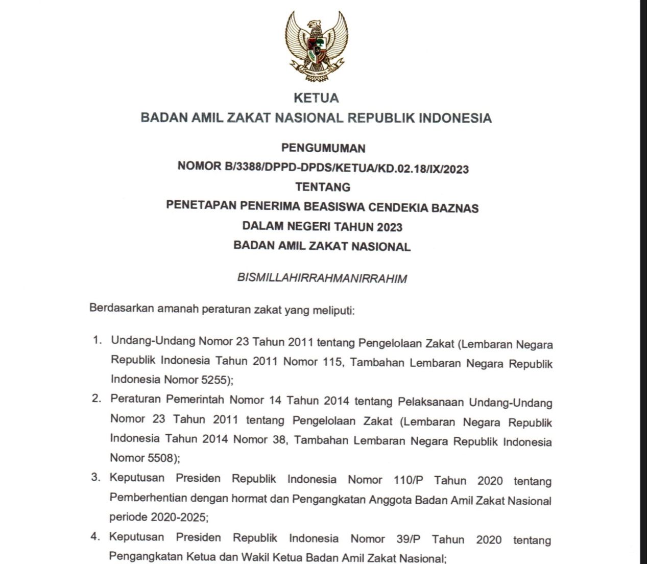 Cek di Sini, Penerima Beasiswa Cendekia Baznas 2023, Ada Nama 15 Mahasiswa UIN Fatmawati Bengkulu Juga