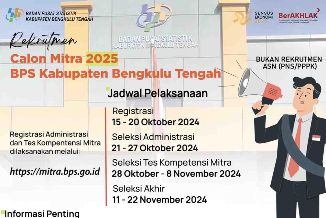 Putra Putri Bengkulu Tengah Lulusan SMA Merapat! BPS Lagi Buka Lowong Calon Mitra Statistik 2025