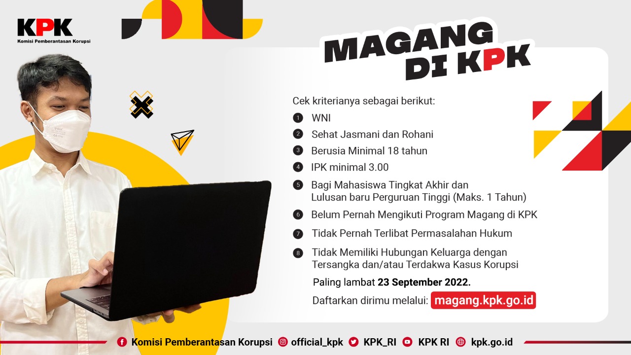 KPK Buka Lowongan Magang Tiga Bulan, Cek Persyaratan dan Unit Lokasi Kerja di Sini