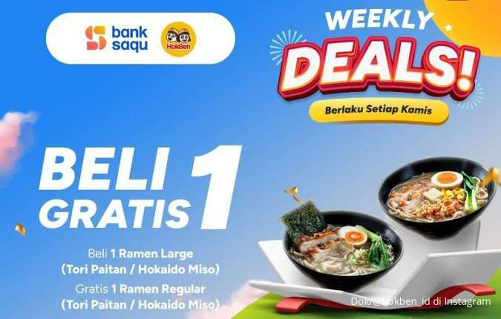 Nikmati Promo HokBen x Bank Saqu Hari Ini, Beli 1 Gratis 1 Setiap Kamis!