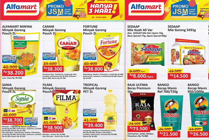 Serbu Promo JSM Alfamart 9–11 Mei 2025, Minyak Goreng Cuma Rp38 Ribuan dan Diskon Seru Lainnya!