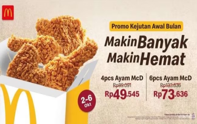 Spesial Weekend! Nikmati Promo McD Kejutan Awal Bulan, Beli 4 Ayam Hanya Rp49 Ribuan