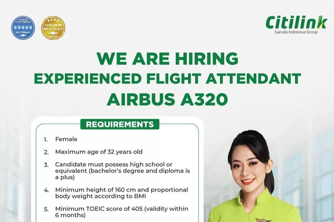 Info Loker BUMN Terbaru: Citilink Buka Lowong Pramugari Airbus A320 Berpengalaman, Cek Kualifikasinya