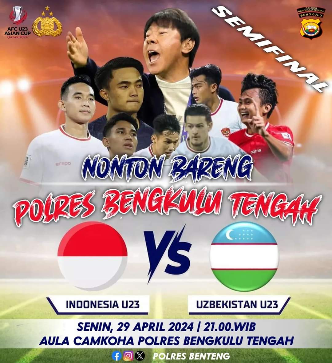 Dukung Timnas U-23, Maroba Kite Ramaikan Nonton Bareng Polres Bengkulu Tengah, di Sini Lokasinya 