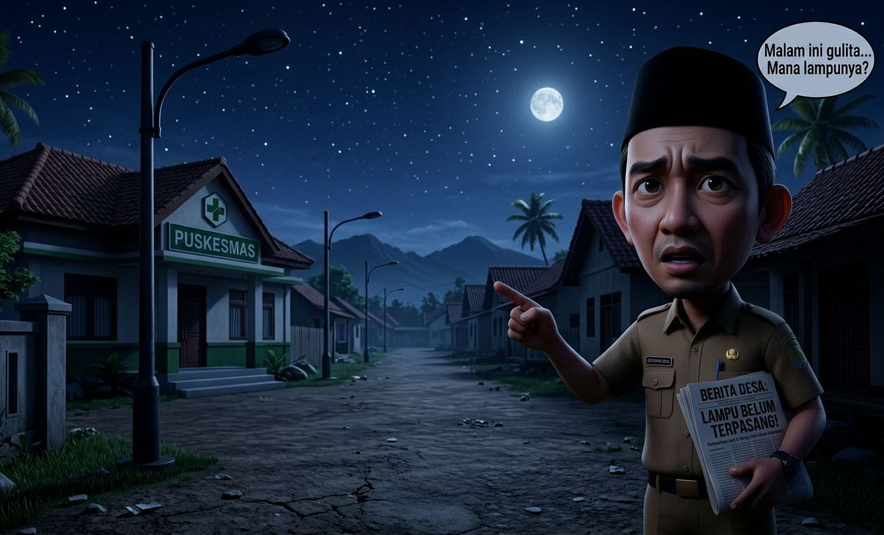 Sudah Dua Bulan Tak Terpasang, Lampu Penerangan Depan Puskesmas Karang Nanding Dipertanyakan