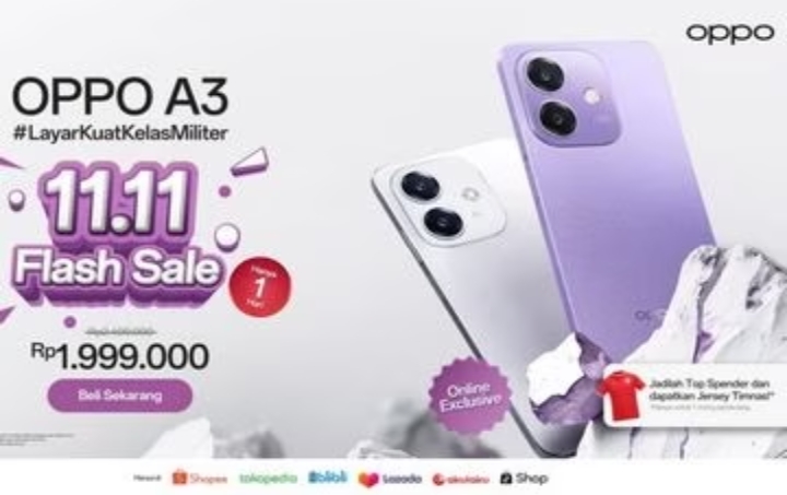 Promo 11.11 Oppo, Ada Flash Sale Oppo A3 Hingga Diskon 75%