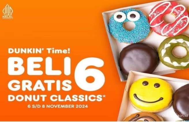 Promo Dunkin Beli 6 Gratis 6 Donut Periode 6-8 November 2024, Buruan Serbu!