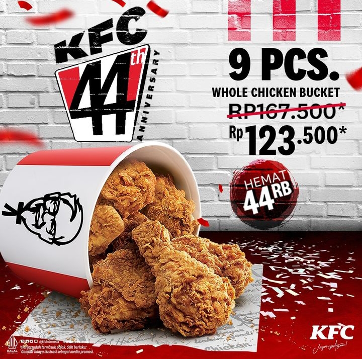 Promo KFC Spesial HUT ke-44: 9 Potong Ayam Lebih Hemat Rp44.000, Wow! 