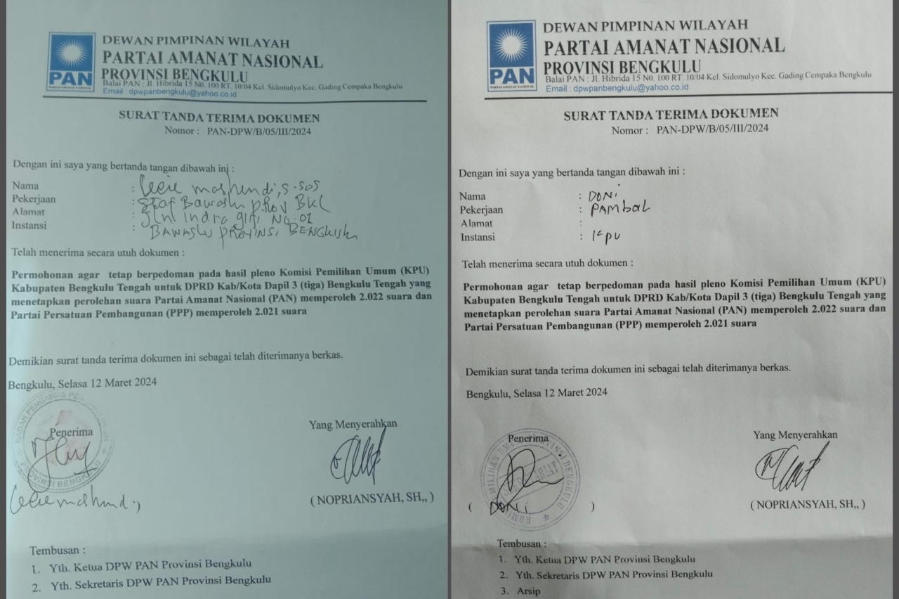 Tolak Hasil Penghitungan Ulang di Bengkulu Tengah Tim Hukum DPW PAN Surati Bawaslu dan KPU