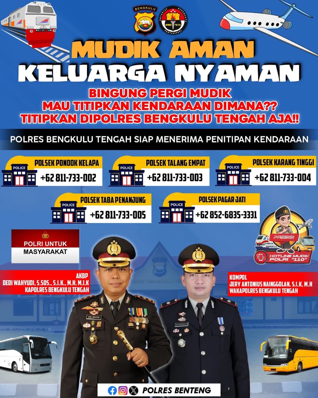 Mudik Aman Keluarga Nyaman, Polres Bengkulu Tengah Sediakan Tempat Penitipan Kendaraan