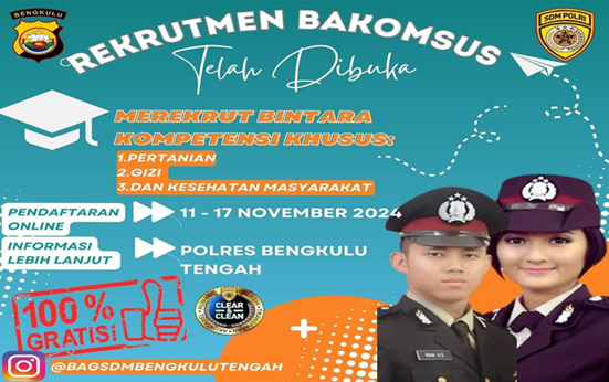 Polres Bengkulu Tengah Buka Rekrutmen Bintara Kompetensi Khusus, Catat Tanggalnya