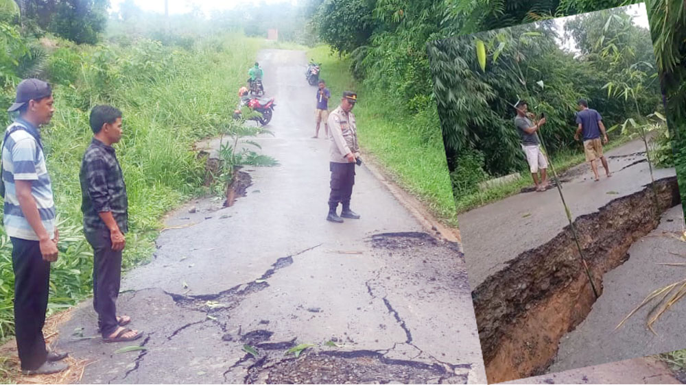 Akibat Hujan Deras, Akses Jalan di Desa Renah Lebar Menuju Perkantoran Bengkulu Tengah Amblas