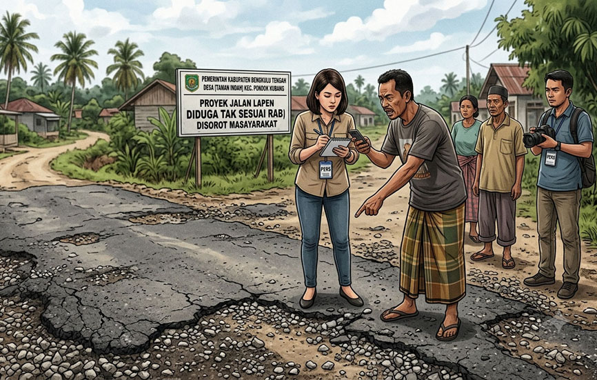 Diduga Tak Sesuai RAB, Proyek Jalan Lapen di Salah Satu Desa Kecamatan Pondok Kubang Disorot