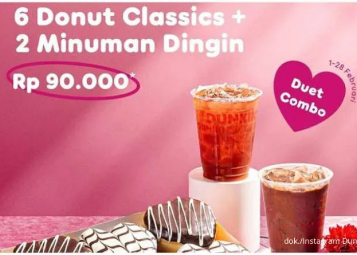 Promo Spesial Valentine dari Dunkin: 6 Donut Classics + 2 Minuman Dingin Cuma Rp 90.000!