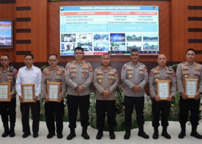 Pimpin Gelar Operasional Triwulan I Tahun 2026, Kapolda Bengkulu Beri Penghargaan kepada Polres Berprestasi