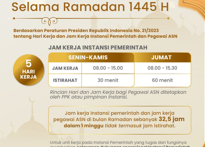 Ini Jam Kerja ASN Selama Puasa Ramadan 1445 H Resmi dari Pemerintah