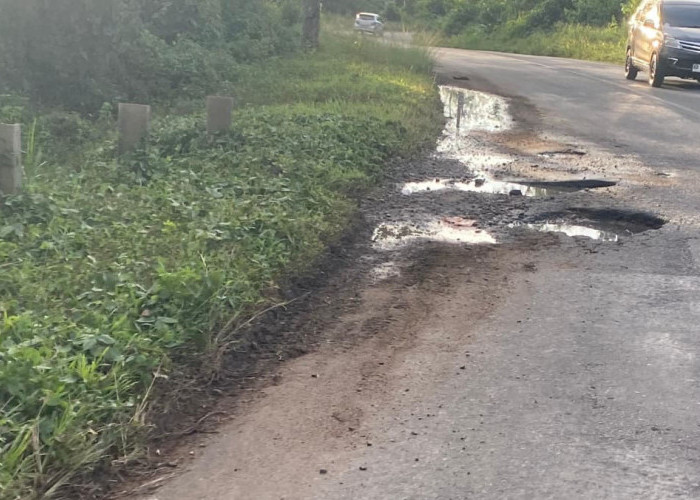 Jalan Berlubang di Talang Empat Ancam Keselamatan, Pengendara Nyaris Celaka