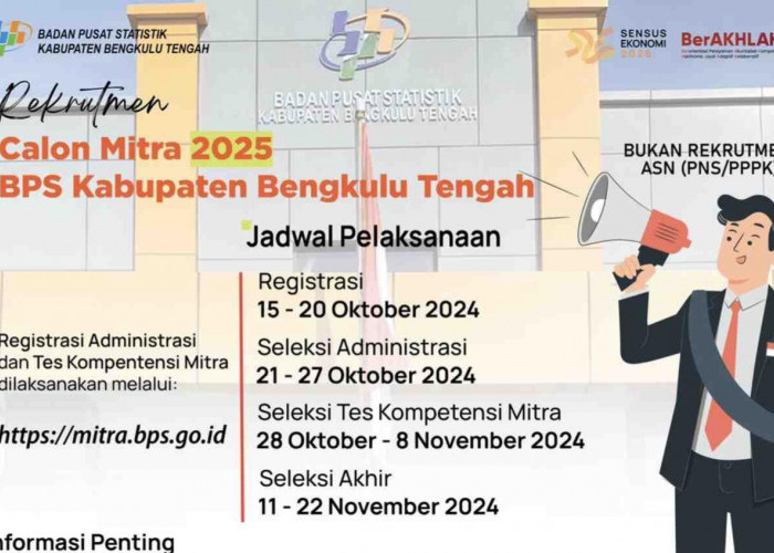 Putra Putri Bengkulu Tengah Lulusan SMA Merapat! BPS Lagi Buka Lowong Calon Mitra Statistik 2025