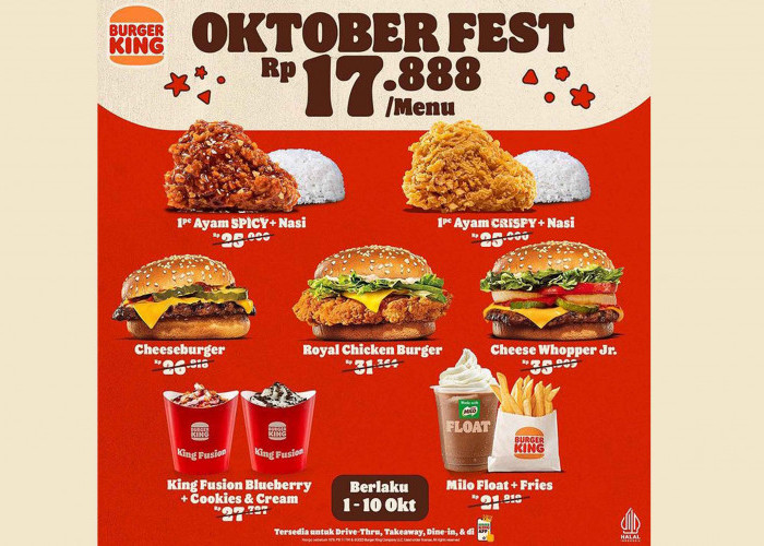 Promo Burger King Oktober Fest, Pilihan 7 Menu Hanya Rp17 Ribuan, Periode 1-10 Oktober 2023