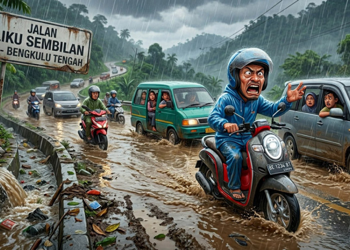 Genangan Air Tutupi Jalan Liku Sembilan, Pengguna Jalan Keluhkan Drainase Tersumbat