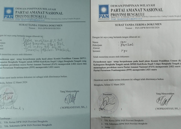 Tolak Hasil Penghitungan Ulang di Bengkulu Tengah Tim Hukum DPW PAN Surati Bawaslu dan KPU