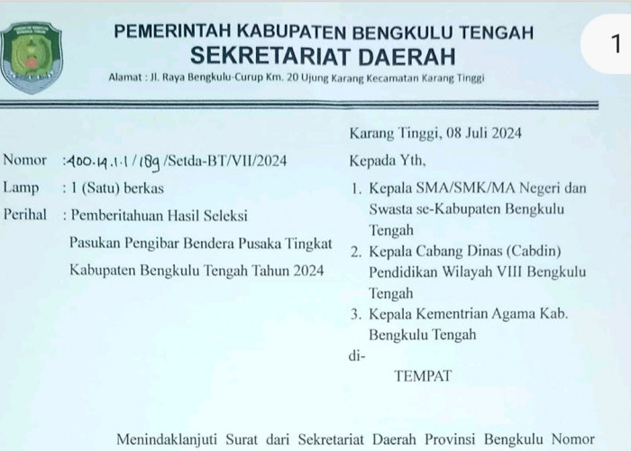 Diduga Janggal, Calon Paskibraka Bengkulu Tengah Terpilih Diumumkan Manual, SE BPIP Sebut Melalui Aplikasi