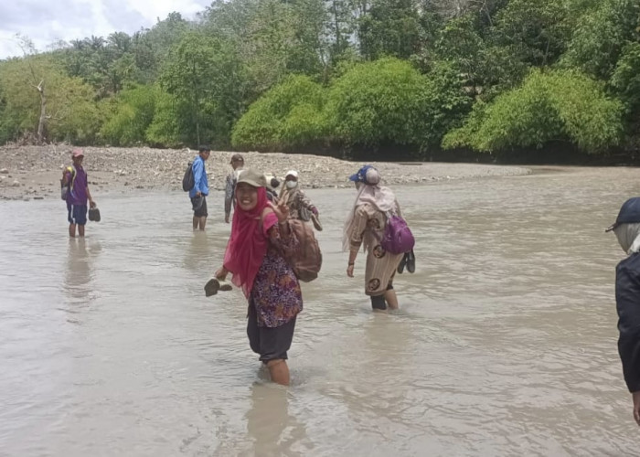 Seberangi Sungai Demi Tiba di Sekolah, Belasan Guru Terpaksa Rogoh Kocek Rp2 Juta/Bulan