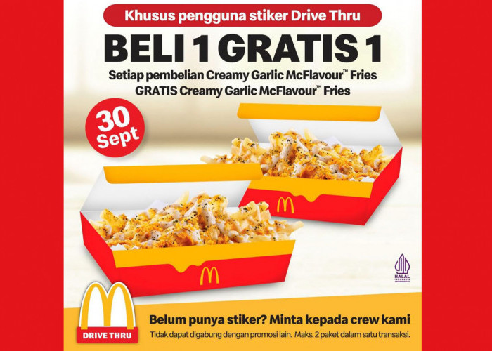 Promo McDonald’s Hari Ini, Beli 1 Gratis 1 Setiap Pembelian Creamy Garlic McFlavour Khusus Drive Thru Stiker