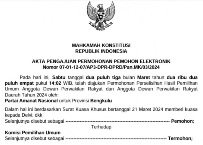 Babak Baru Pileg DPRD Kabupaten Bengkulu Tengah: Tim Hukum DPP PAN Gugat Kemenangan Caleg PPP ke MK 