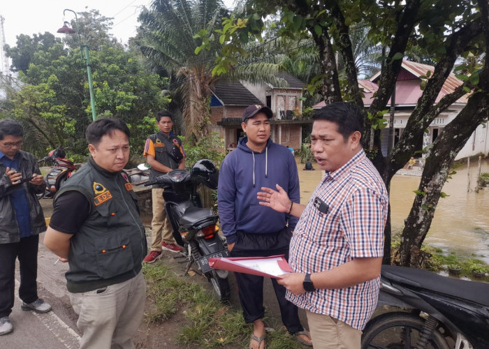 Tinjau Banjir di Desa Talang Empat, BPBD Turun Bagikan Sembako