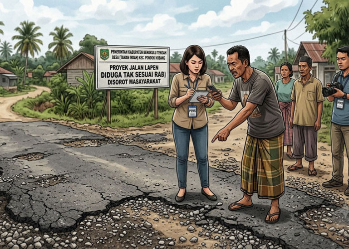 Diduga Tak Sesuai RAB, Proyek Jalan Lapen di Salah Satu Desa Kecamatan Pondok Kubang Disorot