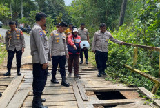 Hampir Terperosok Akibat Lubang Jembatan Desa Bukit, Helm Pedagang Es Krim Jatuh ke Sungai